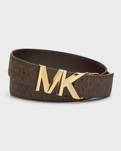 Коричневый кожаный ремень с логотипом MK Michael Kors