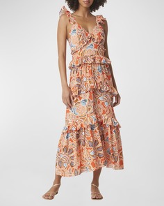 Многоярусное платье миди из поплина с цветочным принтом Morrison и оборками MISA Los Angeles