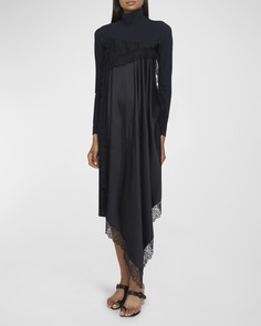 Кружевное комбинированное платье миди с водолазкой MM6 Maison Margiela