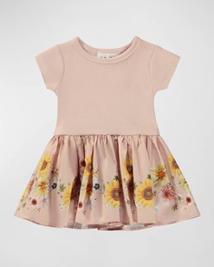 Комбинированное поплиновое платье Carin Sunflower для девочки, размер 3M-3 Molo