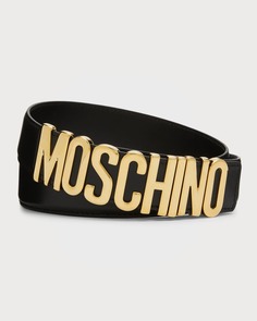 Мужской кожаный ремень с пряжкой-логотипом Moschino