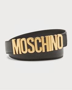 Мужской кожаный ремень с пряжкой с логотипом Moschino