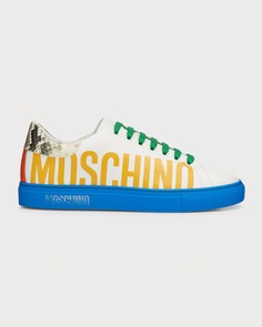 Мужские кожаные низкие кеды с цветными блоками Moschino