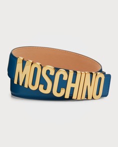 Мужской кожаный ремень с металлическим логотипом Moschino
