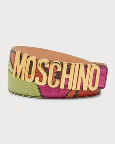 Мужской разноцветный кожаный ремень в стиле пэчворк Moschino