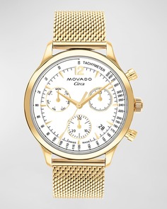 Мужские часы с хронографом серии Circa Heritage IP из желтого золота с сетчатым браслетом, 43 мм Movado