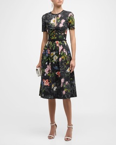 Платье миди из перекрученного поплина с короткими рукавами и поясом Unfinished с цветочным принтом Oscar de la Renta
