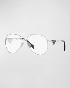 Синие блокирующие солнцезащитные очки-авиаторы из стали и пластика Prada