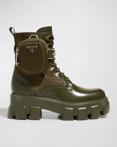 Кожаные армейские ботинки с карманом на молнии Prada