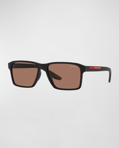 Мужские прямоугольные солнцезащитные очки с логотипом Prada