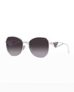 Круглые металлические солнцезащитные очки с треугольным логотипом Prada