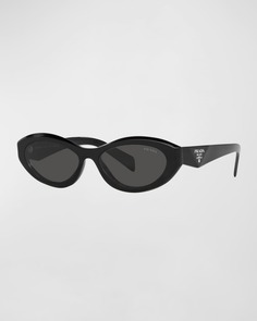Овальные солнцезащитные очки PR 26ZS из ацетата и пластика со скошенной кромкой Prada