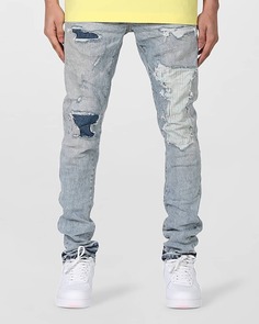 Мужские джинсы с эффектом потертости и заплатками PURPLE