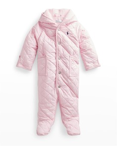 Стеганый зимний комбинезон для девочки с капюшоном и логотипом, размер Newborn-9M Ralph Lauren Childrenswear