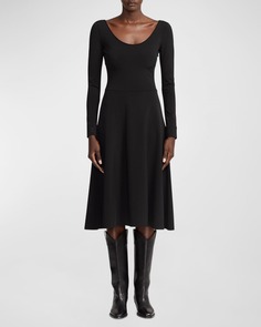 Платье миди с длинными рукавами и круглым вырезом Ralph Lauren Collection