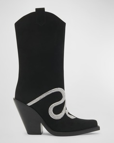 Замшевые ботинки в стиле вестерн со змеиным рисунком и стразами Rene Caovilla