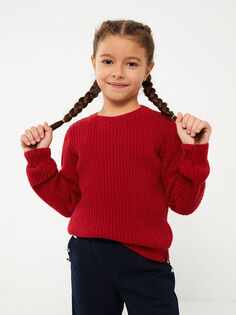Классический трикотажный свитер для девочек с круглым вырезом и длинными рукавами Southblue