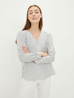 Женская блузка из вискозы в полоску с v-образным вырезом и длинными рукавами LCWAIKIKI Classic