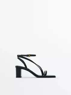 Босоножки с ремнями на блочном каблуке Massimo Dutti, черный