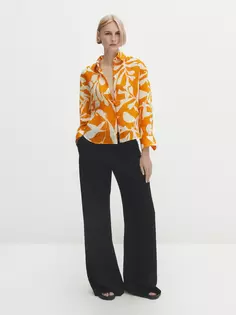 Рубашка рами с цветочным принтом Massimo Dutti, оранжевый