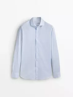 Рубашка облегающего кроя с двумя манжетами саржи Massimo Dutti, синий