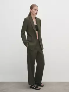 Двубортный пиджак false из 100% льна Massimo Dutti, серый