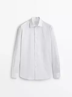 Рубашка облегающего кроя из хлопковой саржи эластич Massimo Dutti, белый