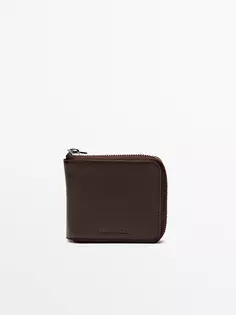 Кожаный кошелек с молнией Massimo Dutti, коричневый