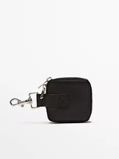 Квадратный кожаный кошелек с молнией Massimo Dutti, черный