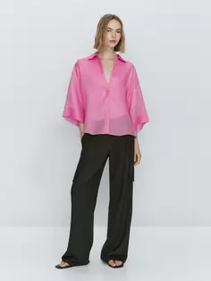 Рубашка из 100% рами с коротким рукавом Massimo Dutti, розовый