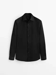 Рубашка облегающего кроя из хлопковой саржи эластич Massimo Dutti, черный