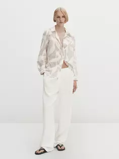 Рубашка из 100% хлопка с принтом Massimo Dutti, кремовый