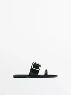 Босоножки с широкими ремешками с пряжкой Massimo Dutti, черный