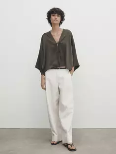 Атласная блузка-кимоно с завязками Massimo Dutti, серый