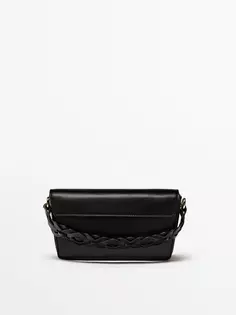 Кожаная сумка через плеч с переплетенным ремешком Massimo Dutti, черный