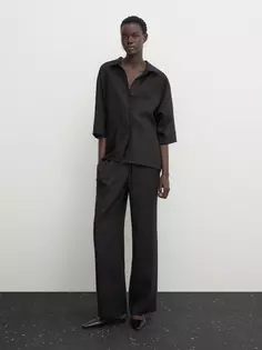 Рубашка из льна со складкой на спине Massimo Dutti, черный