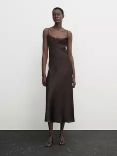 Платье миди из атласа Massimo Dutti