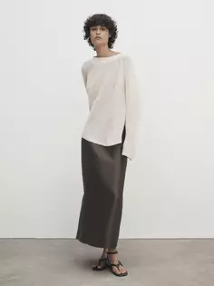 Атласная юбка миди Massimo Dutti, серый