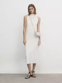 Платье миди из текстурированной водолазки Massimo Dutti, кремовый