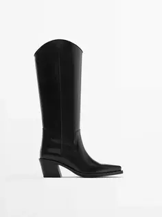 Кожаные ковбойские ботинки Massimo Dutti, черный