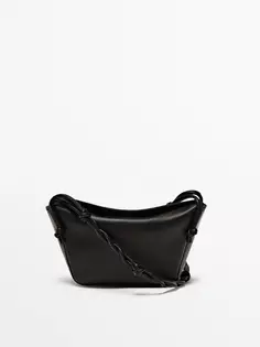 Кожаная сумка через плечо с тканым ремешком Massimo Dutti, черный