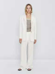 Костюмный пиджак из 100% льна на двух кнопках Massimo Dutti, белый