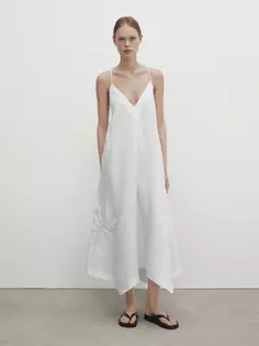 Платье миди с вышивкой Massimo Dutti, белый