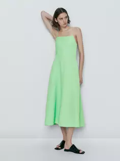 Платье миди с ремнями со швом Massimo Dutti, зеленый