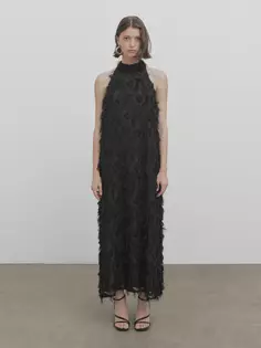 Длинное платье с потерями - studio Massimo Dutti, черный