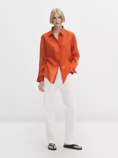 Рубашка из 100% рами с деталями на грудье Massimo Dutti, оранжевый