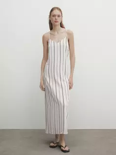 Платье миди в полоску Massimo Dutti, кремовый