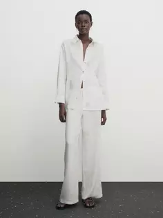 Льняная рубашка с вышивкой Massimo Dutti, белый