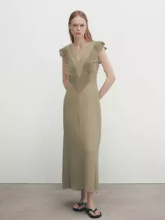 Платье миди с оборками крючком Massimo Dutti, песочный