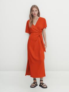 Платье миди с завязкой Massimo Dutti, оранжевый